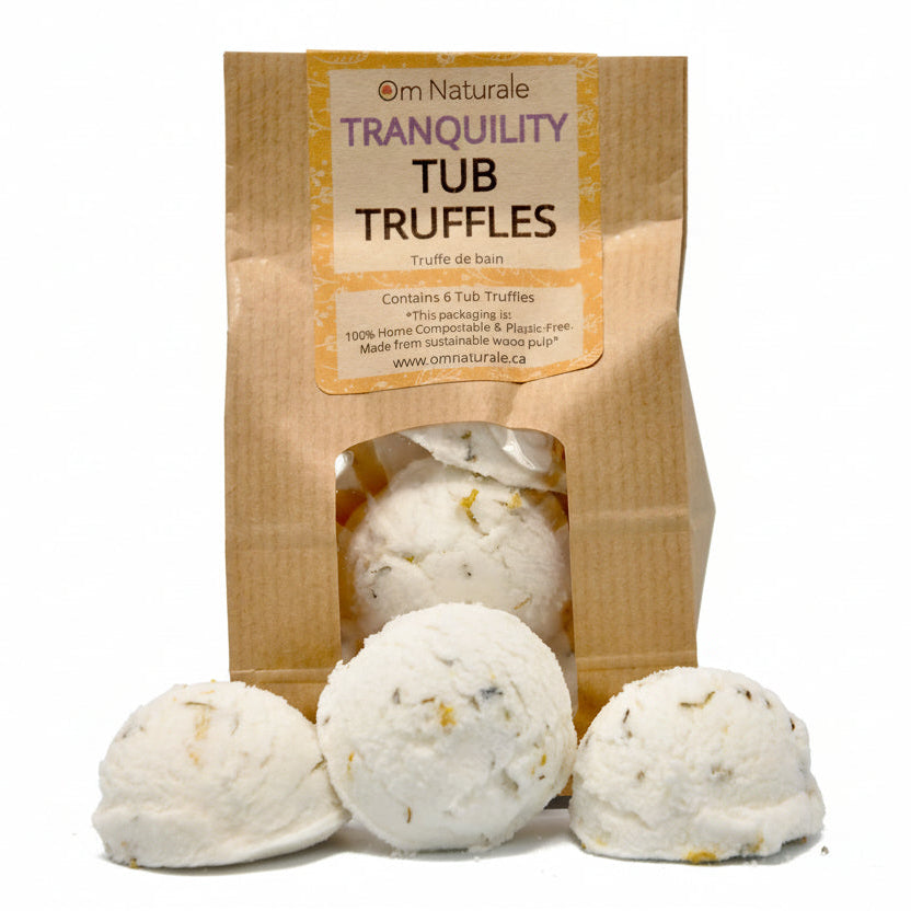 Lavender litsea cubeba tub truffle dissolving in tub for relaxing soak, natural moisturizing bath product from Okanagan Valley.