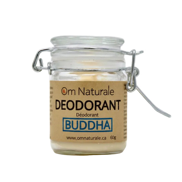Buddha Natural Deodorant by Om Naturale – uplifting blend with spearmint orange patchouli lavender essential oils, Omgrown sage aluminum-free paste for odor control, farmcrafted BC.
