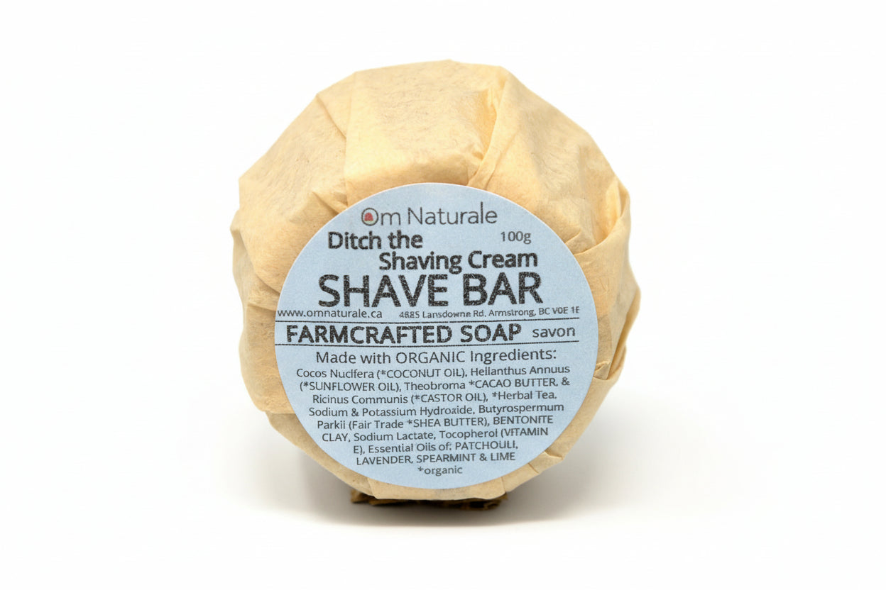 Om Naturale Ditch the Shaving Cream Shave Bar, natural moisturizing shave soap bar with lime, patchouli, spearmint and lavender essential oils
