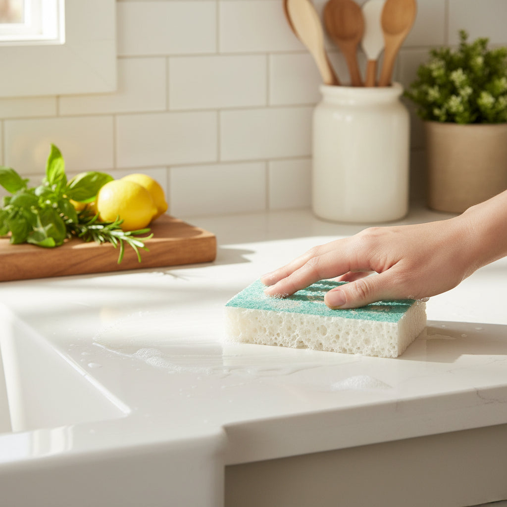 Om Naturale Eco Cleaning Sponge featuring exclusive botanical artwork printed on a reusable compostable cellulose sponge.