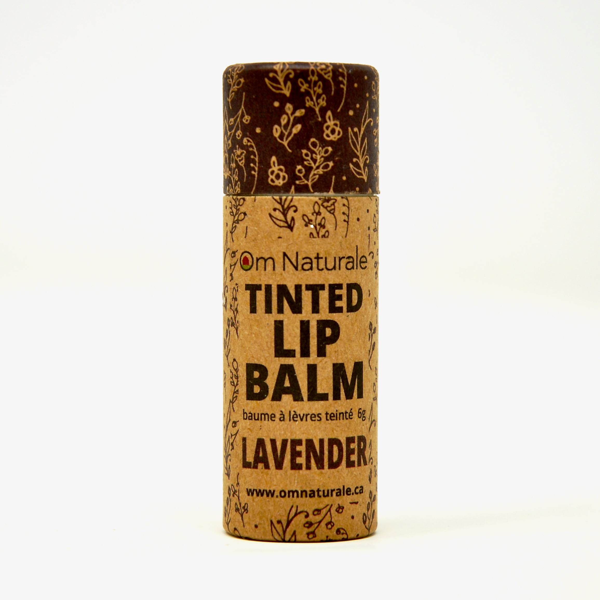 Om Naturale Lavender tinted lip balm light purple – sheer dramatic natural tint, nourishing eco-friendly compostable lip balm