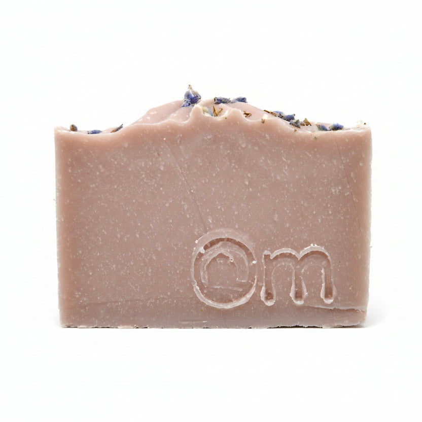 Palm oil free lavender farmcrafted soap bar – natural handmade soap with soothing oatmeal and pure lavender essential oil for relaxing self-care, from Om Naturale farm in BC