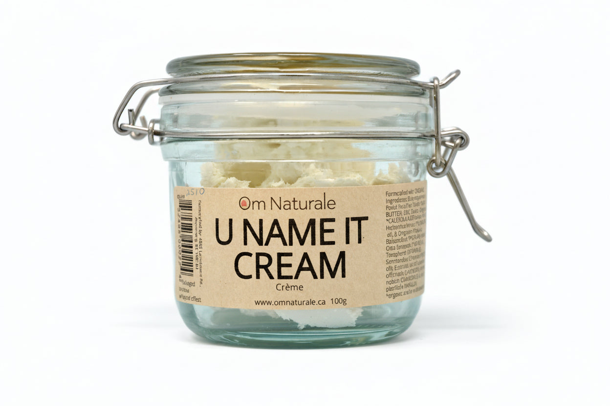 U Name It Zinc Cream by Om Naturale – organic shea butter whipped with non-nano zinc oxide, Omgrown wildharvested calendula and poplar, plus lavender chamomile vanilla essential oils for gentle multi-purpose use, farmcrafted in BC