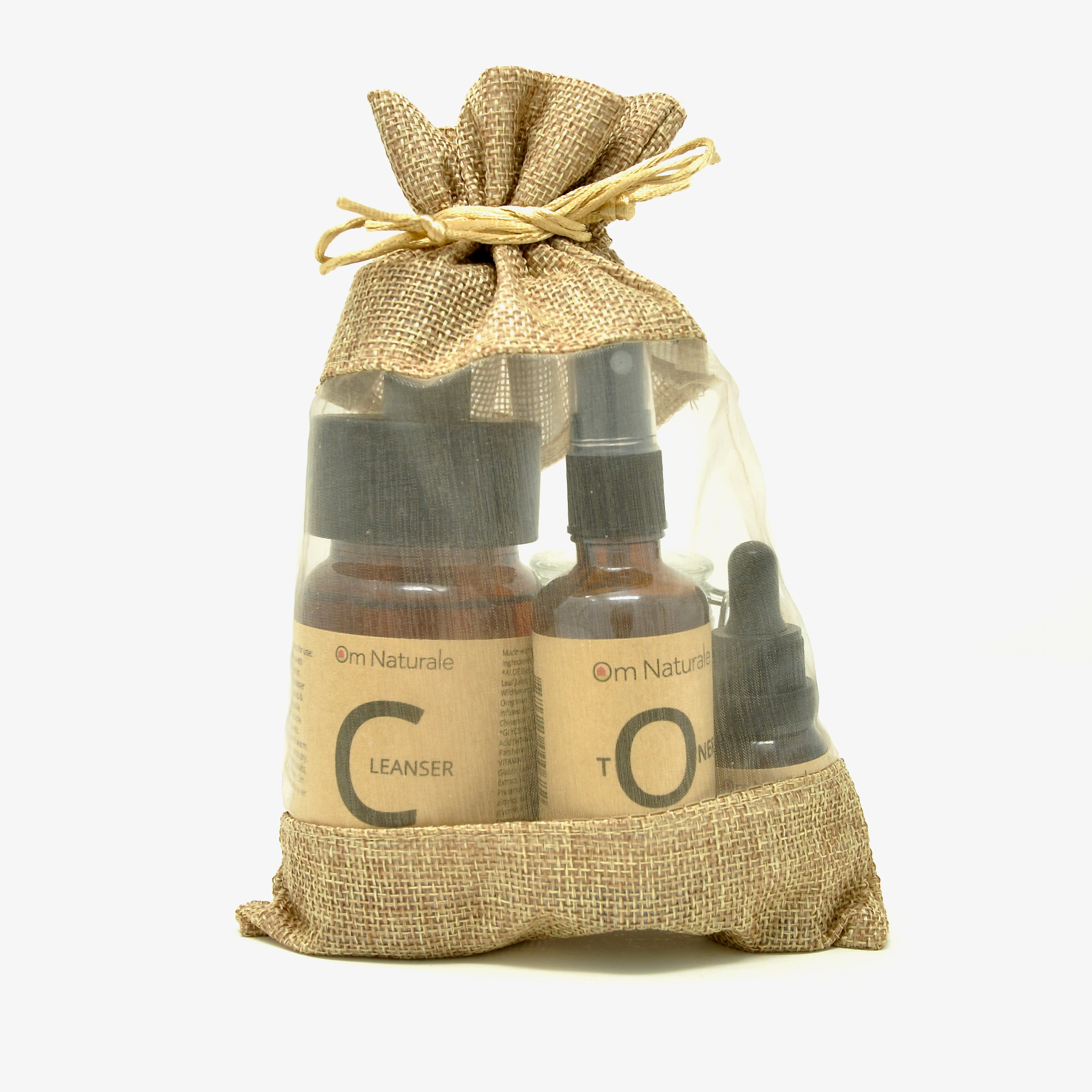 Full Om Naturale Coh face care line – cleanser, toner, facial serum with rosehip and gotu kola, and masque – small-batch, vegan, sustainably packaged