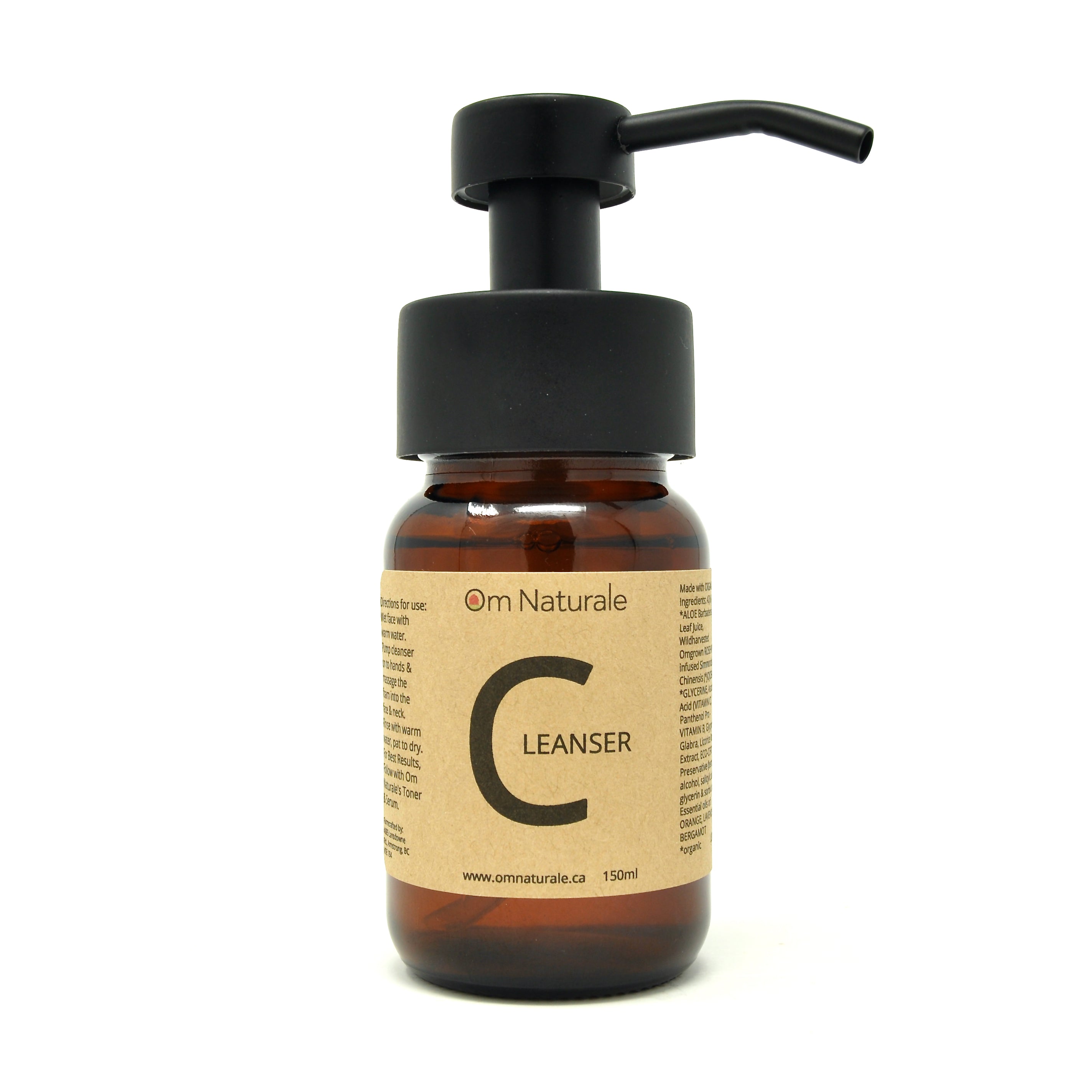 Om Naturale Coh natural foaming Vitamin C cleanser – handcrafted in Canada with clean ingredients and recyclable glass bottle