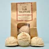Chai tub truffle infused with cinnamon, clove and vanilla, warm natural moisturizing bath fizzy from Om Naturale Okanagan farm.