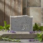 Cool Exfoliating Farmcrafted Soap – palm oil-free organic base bar handcrafted in Armstrong BC with peppermint, rosemary, lavender & Himalayan cedarwood essential oils plus organic poppy & red clover seeds for refreshing scrub and exfoliation, green clay & activated charcoal, vegan natural from Om Naturale, free shipping BC & Alberta over $125