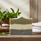 Double Mint Farmcrafted Soap – palm oil-free organic base bar handcrafted in Armstrong BC with lively spearmint & peppermint essential oils for invigorating minty fresh shower, plus clay & activated charcoal, vegan natural ingredients from Om Naturale, free shipping BC & Alberta over $125