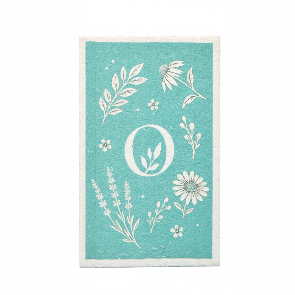 Om Naturale Eco Cleaning Sponge made from natural wood pulp cellulose with botanical print, reusable and home compostable.