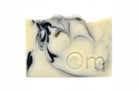 Handmade zen soap with charcoal swirl – natural palm oil free bar featuring grounding cedar patchouli lavender ylang ylang essential oils, added shea butter for extra moisture, from Om Naturale BC farm.