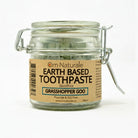 Grasshopper Goo Natural Fluoride-Free Toothpaste by Om Naturale – green chlorophyll-tinted paste with organic coconut oil, Omgrown calendula, xylitol and calcium carbonate, fun herbal flavor, earth-based farmcrafted in BC.