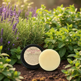 Handmade lavender & spearmint solid conditioner bar from our Armstrong farm – zero-waste, plastic-free, made fresh by Om Naturale