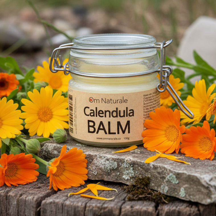 Baby Balm by Om Naturale made in the Okanagan, BC, natural baby skincare balm with plant oils and butters for nourishing and calming delicate skin