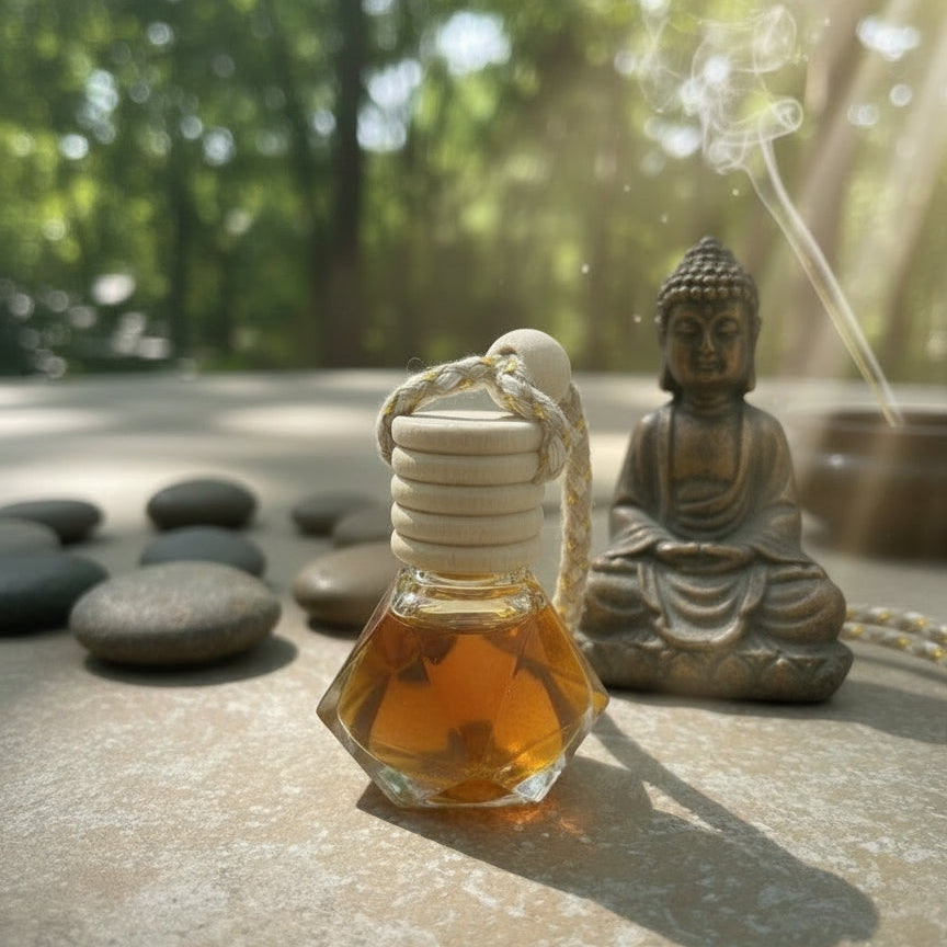 Om Naturale Buddha Car Diffuser, natural essential oil car air freshener with spearmint, patchouli, lavender and orange for refreshing vehicle fragrance