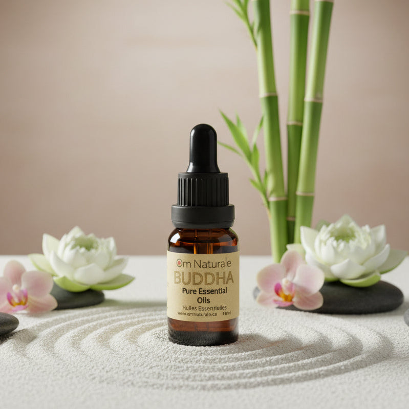 Buddha Essential Oil Blend by Om Naturale made in the Okanagan, BC, plant-based blend with spearmint, patchouli, lavender and orange essential oils
