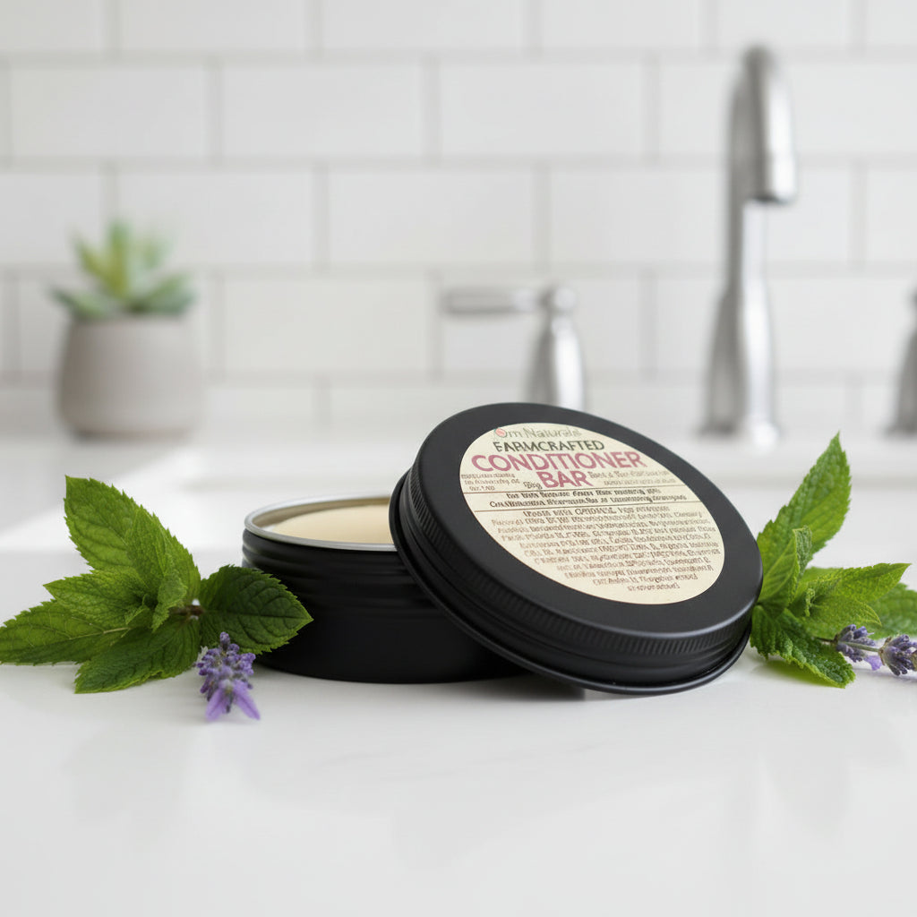 Conditioner Bar by Om Naturale made in the Okanagan, BC, plant‑based hair conditioner bar with essential oils for silky soft hair