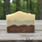 Glacier Farmcrafted Soap by Om Naturale showing woodsy essential oil blend with bay laurel, clary sage, cedarwood and pine, natural Canadian soap bar