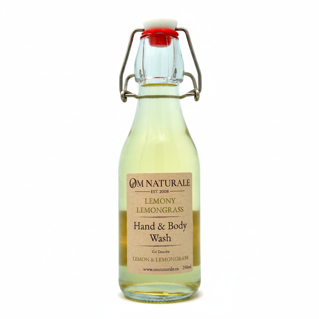 Om Naturale Lemony Lemongrass Hand & Body Wash with lemon and lemongrass.