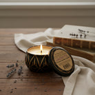 London Fog Coconut Wax Candle by Om Naturale in tin, plant-based candle with bergamot, earl grey and cream for cozy, inviting home fragrance