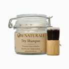 Om Naturale Natural Dry Shampoo with a soft bristle applicator brush for targeted application.