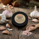 Om Naturale smoked organic garlic salt – small-batch, naturally wood-smoked with pink Himalayan salt, ultimate BBQ and grilling seasoning
