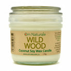 Om Naturale Wild Wood Coconut Wax Candle in a glass jar, natural plant-based candle with cedarwood, fir and pine essential oils for cozy home aroma