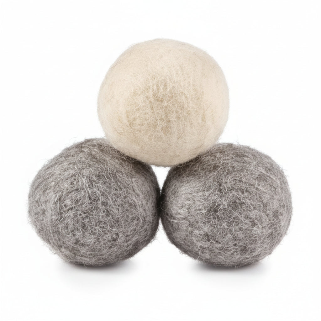 Om Naturale natural wool dryer balls 3-pack – reusable eco-friendly laundry balls to reduce drying time, static, and soften fabrics naturally