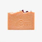 Palm oil free rose soap with wildcrafted petals – enduring classic scented with rose geranium and geranium, soft pink French clay color, gentle natural cleansing bar by Om Naturale.