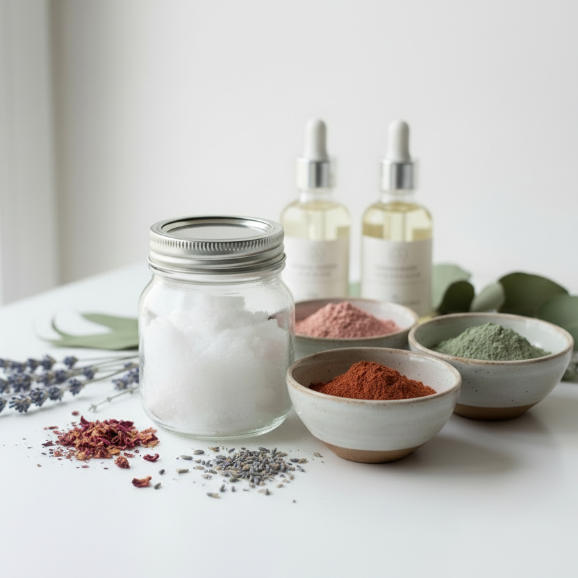 Pre-measured ingredients for Om Naturale Organic Soap Making Kit