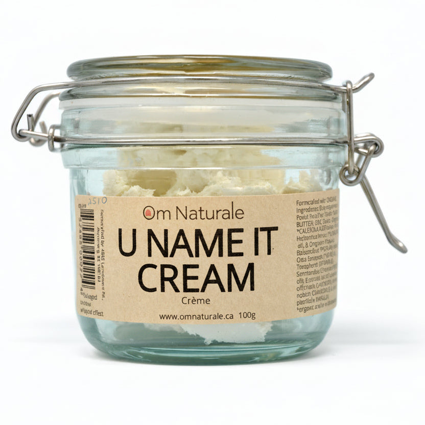 U Name It Zinc Cream by Om Naturale – organic shea butter whipped with non-nano zinc oxide, Omgrown wildharvested calendula and poplar, plus lavender chamomile vanilla essential oils for gentle multi-purpose use, farmcrafted in BC